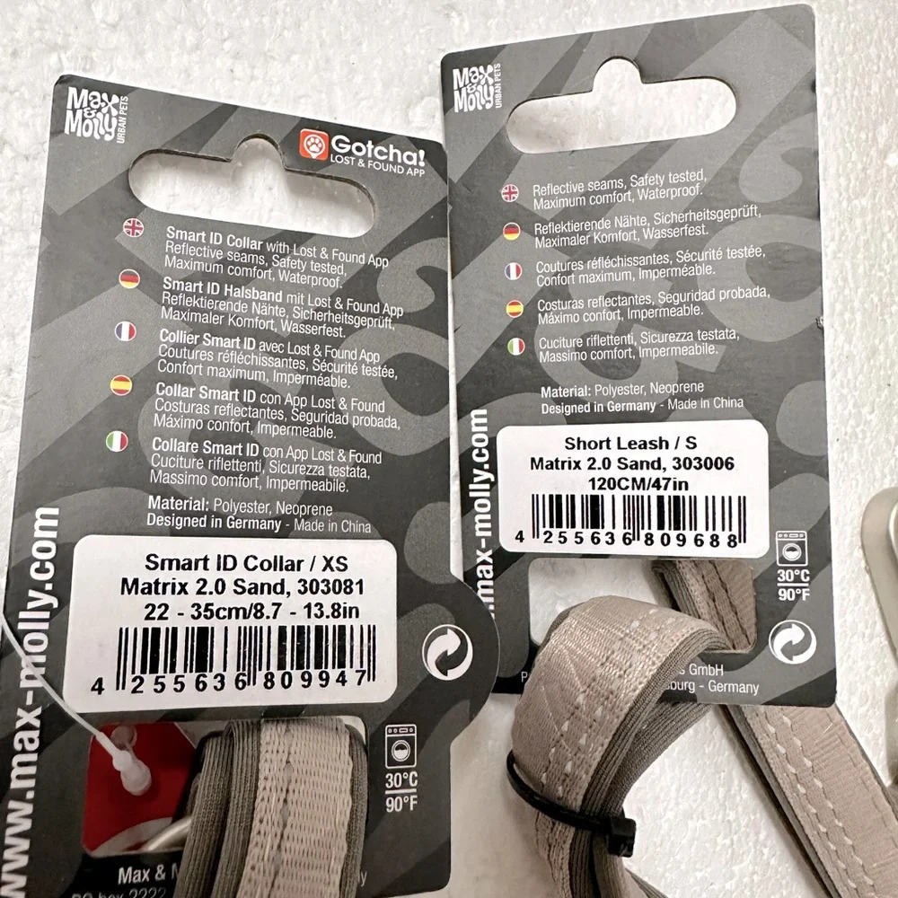 Max & Molly Leash (S) Matrix 2.0 Sand & GOTCHA! Smart ID‎ Collar (XS)